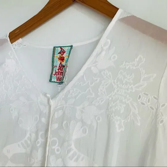 Johnny Was embroidered sheer cardigan jacket button front top tie waist XS white - Picture 5 of 12
